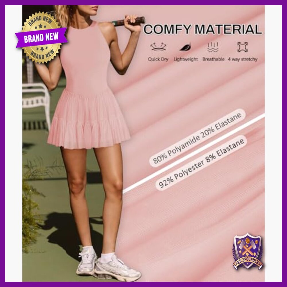 Slim Fit Active Dress with Built-In Shorts Pockets X-Back Straps - Picture 5 of 6